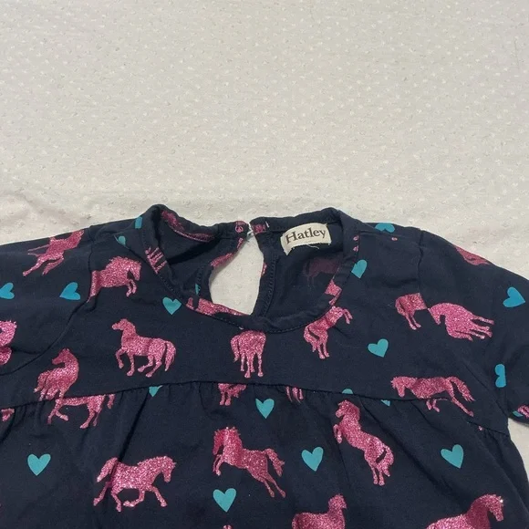 HATLEY Tinsel Pink Glitter Horses Horse long-sleeve Blue cotton dress Girls 4 - Picture 4 of 6